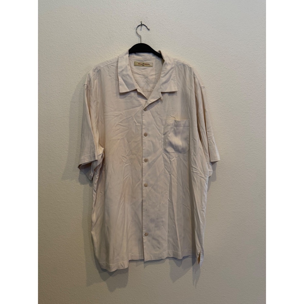 Tommy Bahama Mens XL Silk Cream Short Sleeve Pineapple Embroidered Camp Shirt